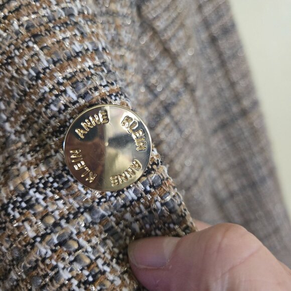 Anne Klein Vintage Tan Gold Plaid Open Front Double-breasted Tweed Blazer Size M - Picture 4 of 6